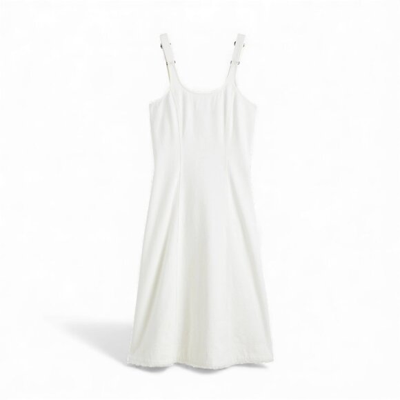 CLEAROUT Madewell Denim Scoopneck Midi Dress in Pure White Wash Size Large - Picture 4 of 14